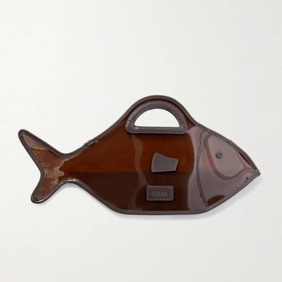STAUD Brown Unique Purse Fish Shaped Summer Bag - Picture 10 of 13